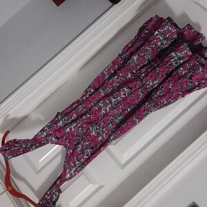 Magenta Floral Tiered HiLo Tie Back Dress